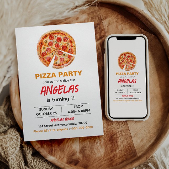 Invitation Pizza pour bébés tranche moderne 1er anniversaire (Créateur téléchargé)