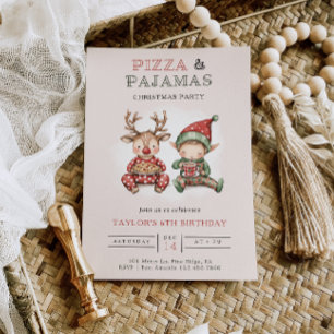 Invitation Pizza & Pyjamas Noël fête d'anniversaire