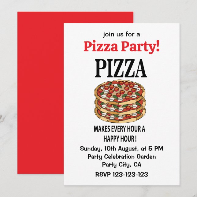 Invitation Pizza Rend Chaque Heure Une Heure Heureuse Pizza (Devant / Derrière)