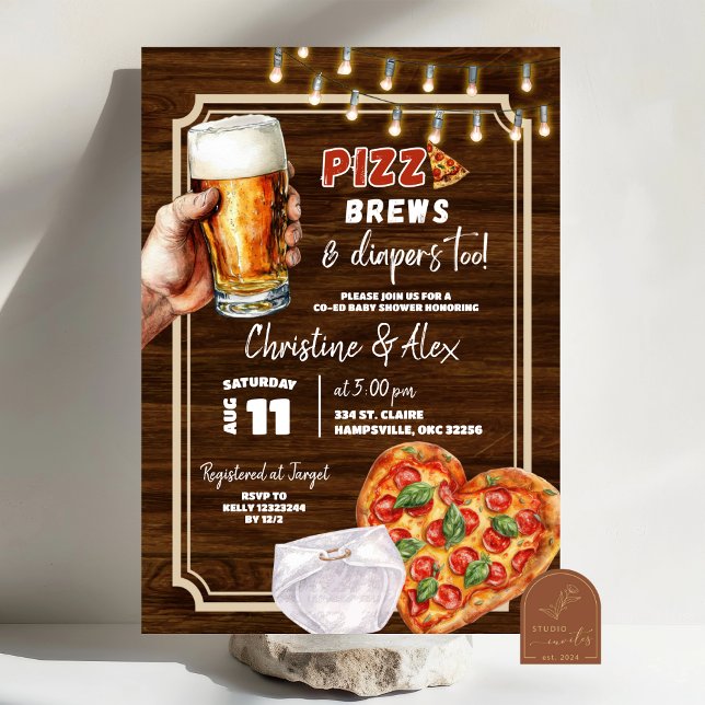 Invitation Pizza rustique brassée et plongeurs au Baby shower (Créateur téléchargé)