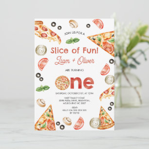 Invitation Pizza Slice De vintage Red Twins 1er Anniversaire