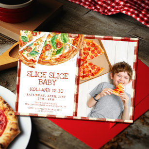 Invitation Pizza Slice moderne Baby Pizza Anniversaire