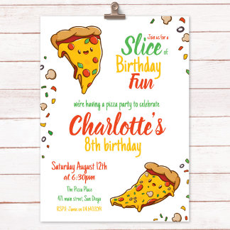 Invitation Pizza, Slice of Birthday fun, kawaii