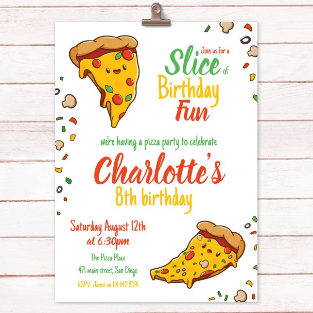 Invitation Pizza, Slice of Birthday fun, kawaii (Créateur téléchargé)