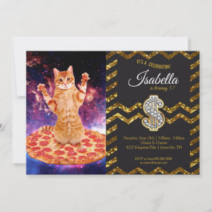Invitation Pizza space cat