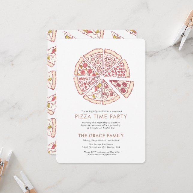 Invitation Pizza Time Party | (Devant/Arrière en situation)