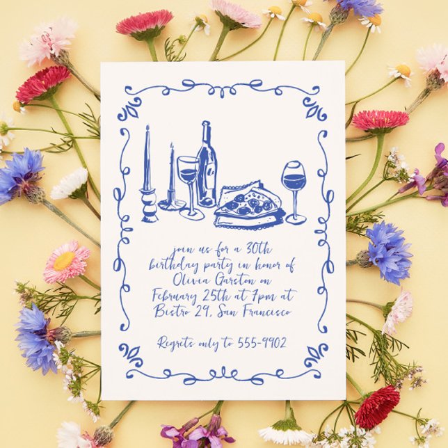 Invitation Pizza Whimsical Moderne Doodle de vin fête d'anniv (Créateur téléchargé)