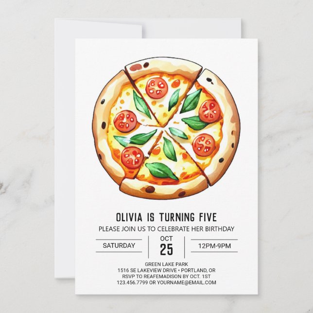Invitation Pizza Whimsical Personnalisé Anniversaire (Devant)
