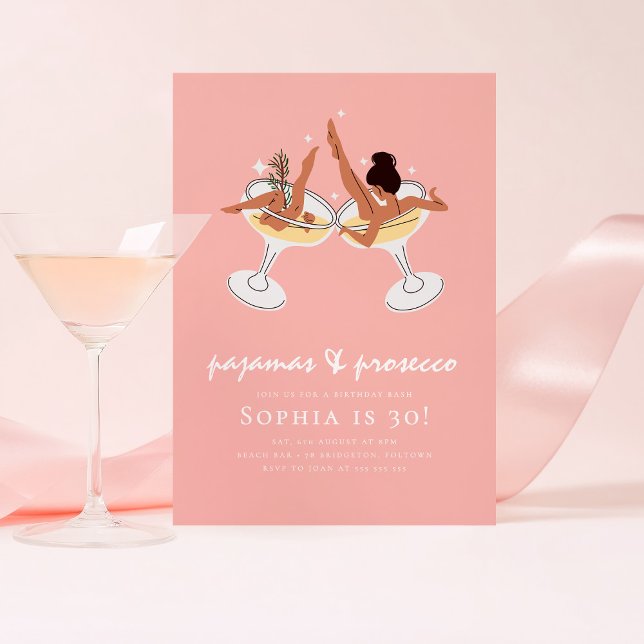 Invitation PJ et Prosecco Pajama Party Anniversaire (Créateur téléchargé)