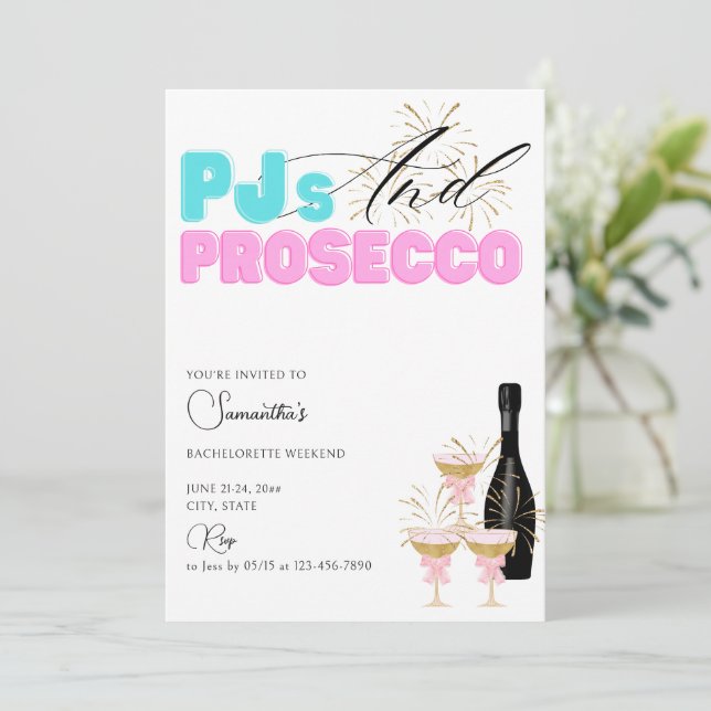 Invitation PJ's Prosecco Pajama Party Bachelorette Week-end (Debout devant)