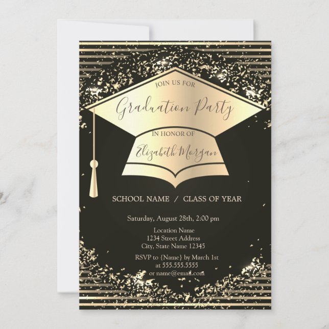 Invitation Plafond d'or, Diplôme Confetti Stripes (Devant)