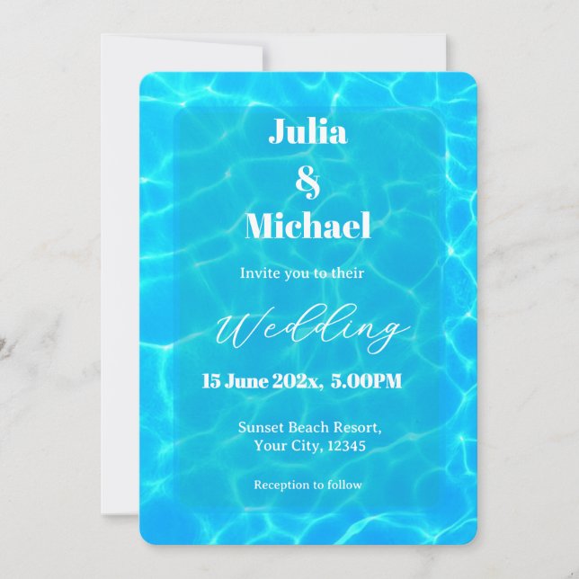Invitation Plage à l'eau bleue & thème océanique pour mariage (Devant)
