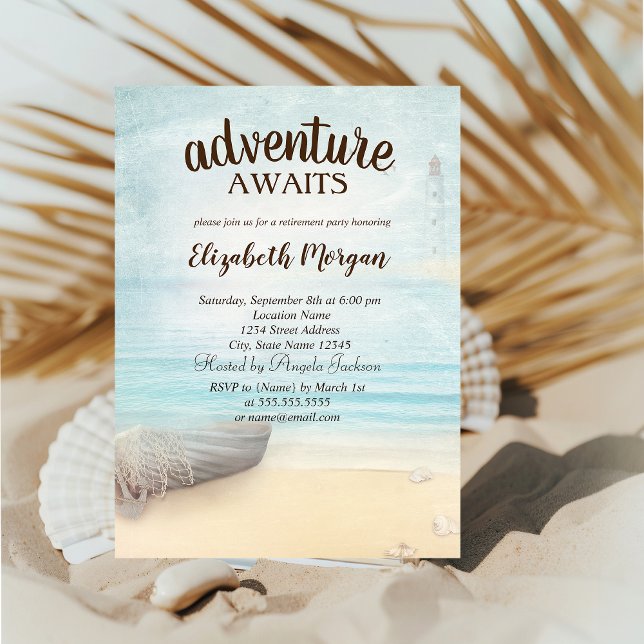 Invitation Plage adorable, bateau, fête de retraite du phare (Créateur téléchargé)