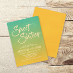 Invitation Plage Agrumes Gradient Sweet 16 Anniversaire Invit<br><div class="desc">Cette invitation à agrumes doux 16 comporte un arrière - plan dégradé vert et orange clair qui a un look subtil grunge/patiné et le mot "Sweet sixteen" dans une police de script de brosse tendance. Les couleurs vives des agrumes en font une excellente invitation à une fête d'été ou de...</div>