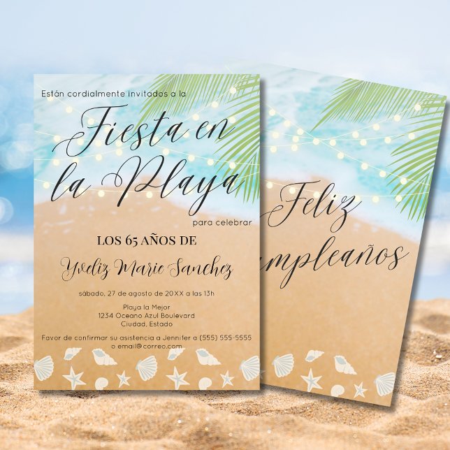 Invitation Plage amusante espagnole sable bleu Fête d'anniver (Créateur téléchargé)