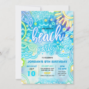 Invitation Plage Anniversaire Fête Summer Beach Tie Dye Glow