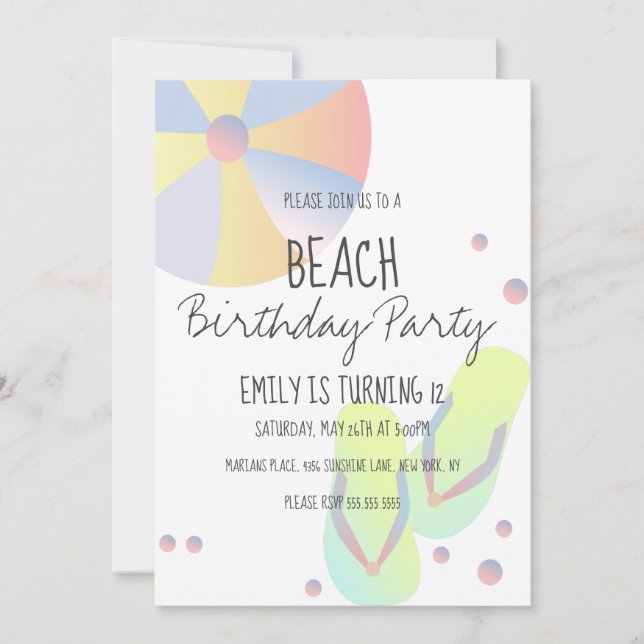 Invitation Plage Anniversaire Piscine Flip Flop Ball (Devant)