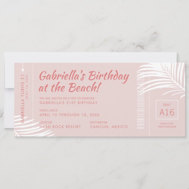 Invitation Plage Anniversaire Voyage Billet d'embarquement Pa (Devant)