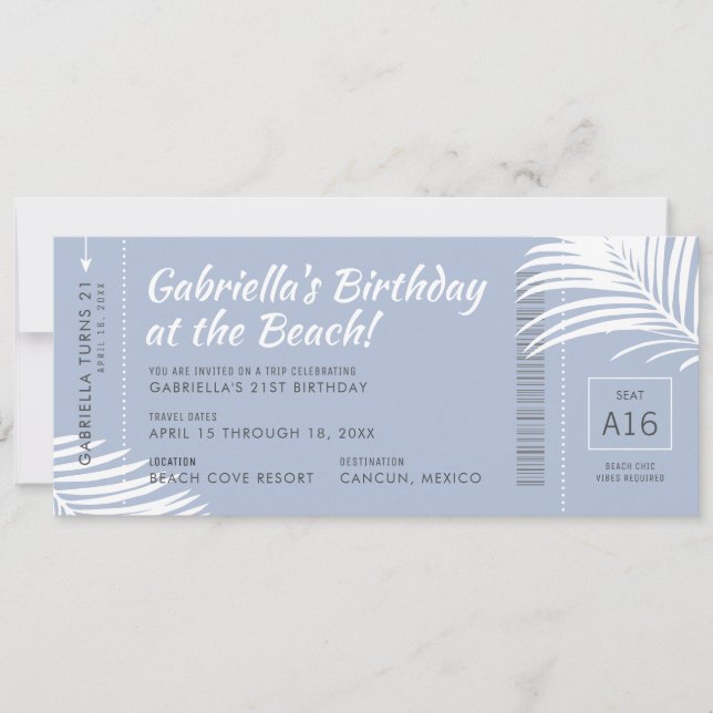 Invitation Plage Anniversaire Voyage Pass Embarquement Billet (Devant)