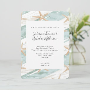 Invitation Plage Aqua Mint Starfish Stripes Mariage