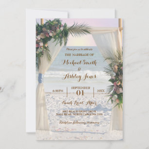 Invitation Plage Arbor Rose Tropical Feuilles coucher de sole