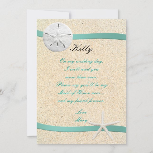 Invitation Plage aux Dollars de Sable Mariage Témoin Féminin (Devant)