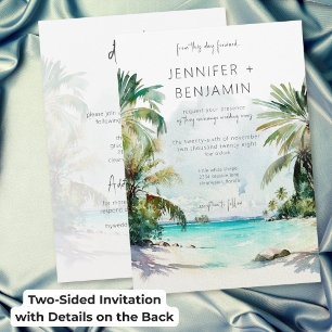 Invitation Plage aux Palmiers Tropicaux Mariage Moderne Recto