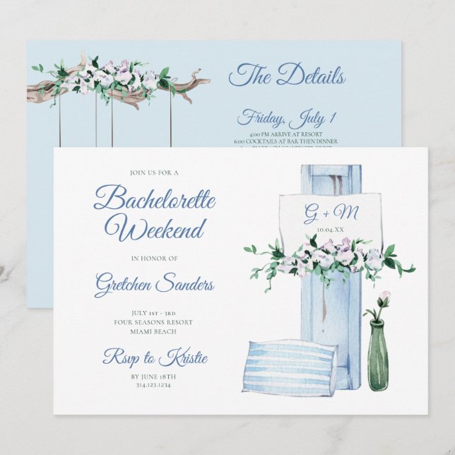 Invitation Plage Bachelorette Week-end Itinéraire (Devant / Derrière)