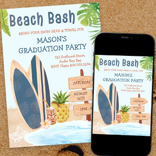 Invitation Plage Bash Graduation Party Surfboard