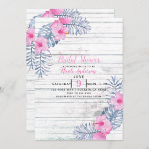 Invitation Plage Blanc Bois Tropical Hibiscus Fleurs Florales