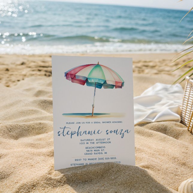 Invitation Plage, Bleu, Rouge, Parasol Sarcelle, Réception de (Créateur téléchargé)