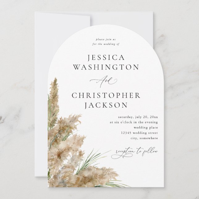 Invitation Plage Boho Pampas Grass Mariage V2 Arch (Devant)