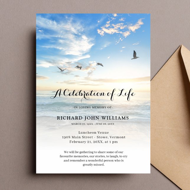 Invitation Plage Bord de mer Océan Célébration de la vie funé (Beach Celebration of Life)