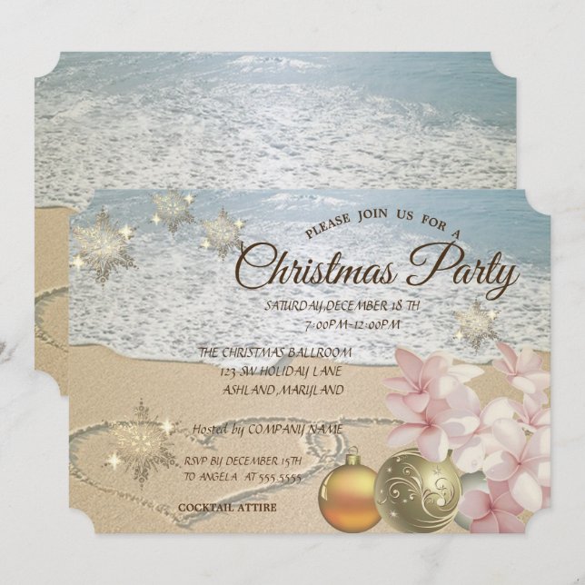 Invitation Plage, Boules de Noël, Plumeria Soirée d'entrepris (Devant / Derrière)