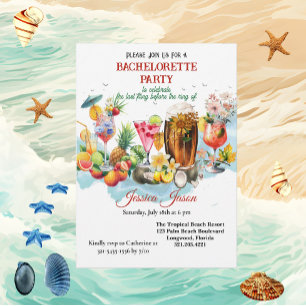 Invitation Plage Cocktails Fruits tropicaux Fête de Bachelore