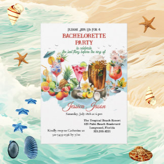 Invitation Plage Cocktails Fruits tropicaux Fête de Bachelore