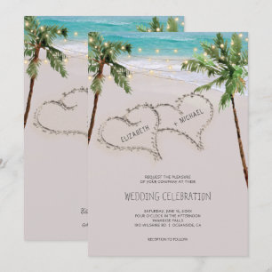 Invitation Plage Coeur de sable Palm Tropical Mariage moder