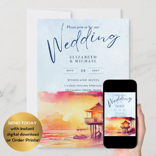 Invitation Plage Côte Destination Sunset Mariage tropical