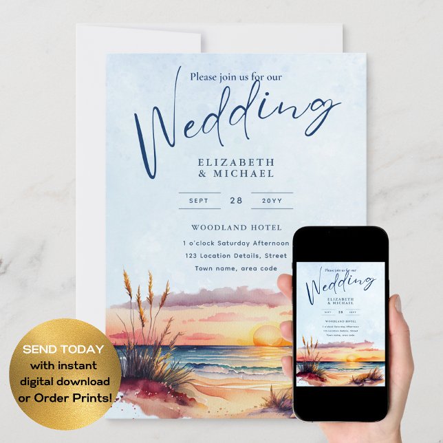 Invitation Plage Côte Destination Sunset Mariage tropical (Créateur téléchargé)