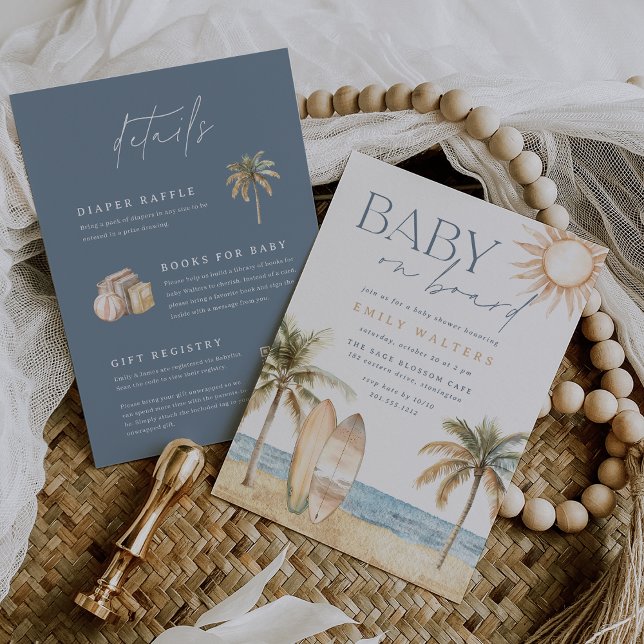 Invitation Plage côtière "Baby on board" Baby shower de surfe (Créateur téléchargé)