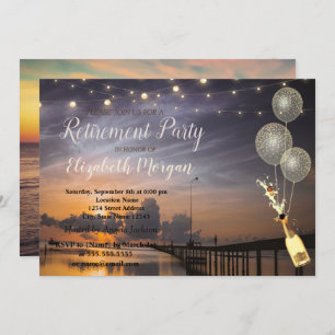 Invitation Plage, Coucher de soleil, Ballons, Retraite des vi