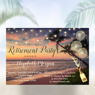 Invitation Plage,Coucher de soleil,Palme,Ballons,Vin Fête de