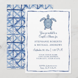 Invitation Plage Couples Show Shibori Sea Turtle Watercolor