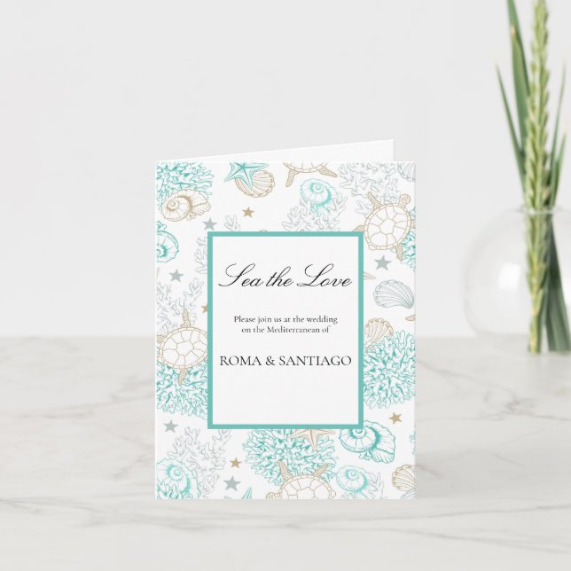 Invitation Plage d'amour marine Mariage plié (Devant)