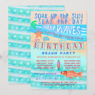 Invitation Plage d'anniversaire ou fête de la piscine Poisson