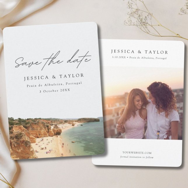 Invitation Plage de Albufeira Portugal Photo Enregistrez la d (Praia de Albufeira Portugal Photo Save the Date Invitation)