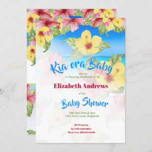 Invitation Plage de Baby shower à fleurs tropicales Kia Ora
