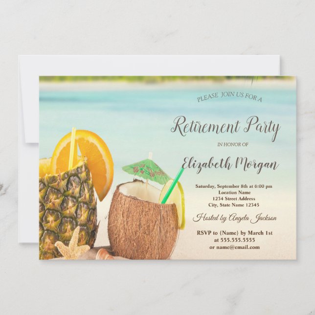 Invitation Plage de cocktail coquillages Fête de retraite   (Devant)