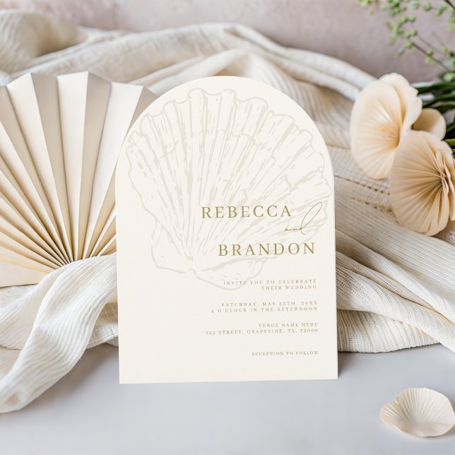 Invitation Plage de Coquillages Mariage Côte d'Ivoire & Or Ar (Créateur téléchargé)