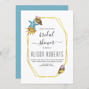 Invitation Plage de coquillages polygones or mariage douche n
